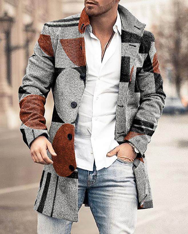 Stylish Medium-Length Checked Men's Coat - Stephen-Gray/Dark Brown-M-Nora Luxe