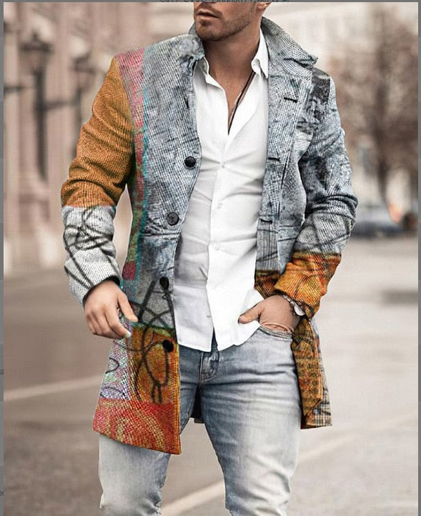 Stylish Medium-Length Checked Men's Coat - Stephen-Gray/Light Blue-M-Nora Luxe