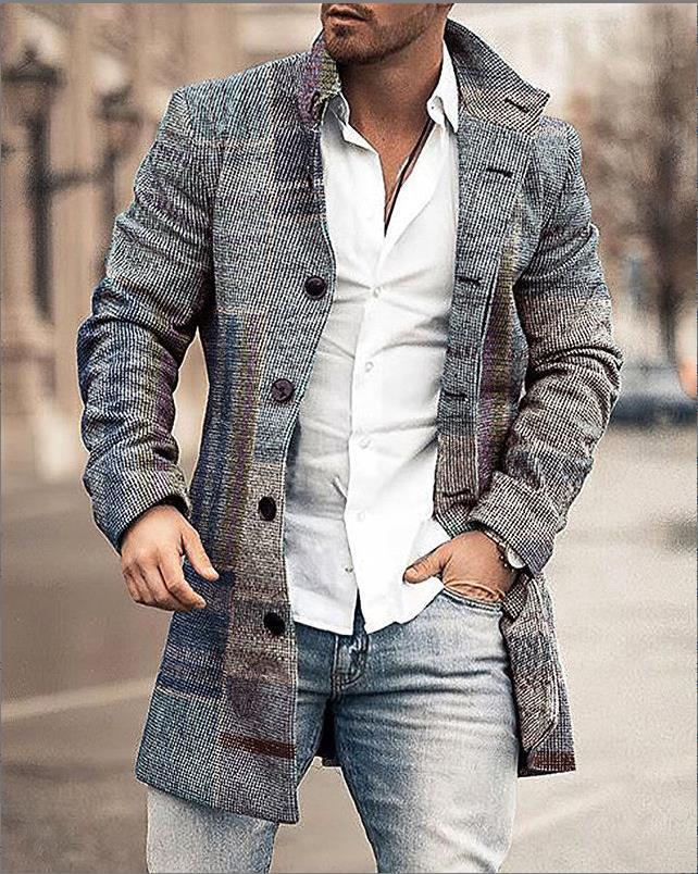 Stylish Medium-Length Checked Men's Coat - Stephen-Light Color Mix-M-Nora Luxe
