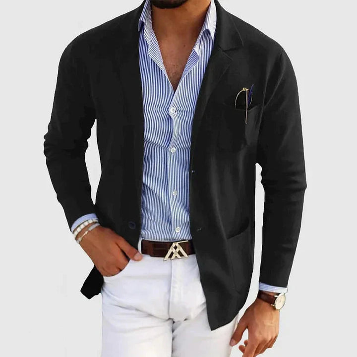 Stylish Men's Blazer with Casual Button Pockets and Collar - Lorenzo-Black-S-Nora Luxe