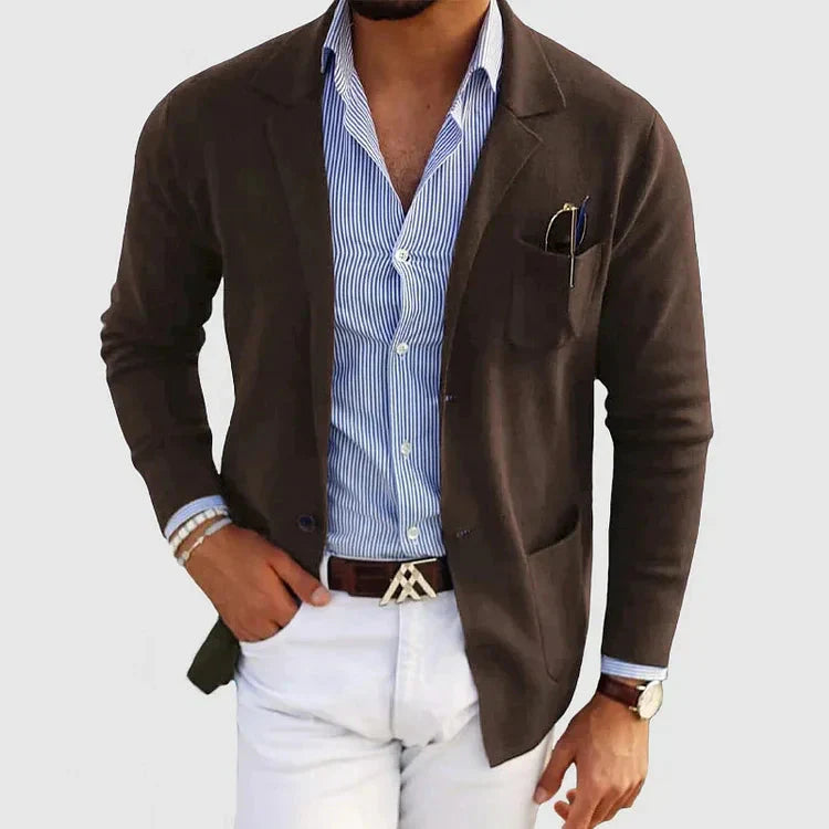 Stylish Men's Blazer with Casual Button Pockets and Collar - Lorenzo-Brown-S-Nora Luxe