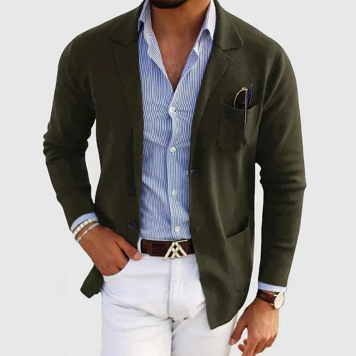 Stylish Men's Blazer with Casual Button Pockets and Collar - Lorenzo-Dark green-S-Nora Luxe