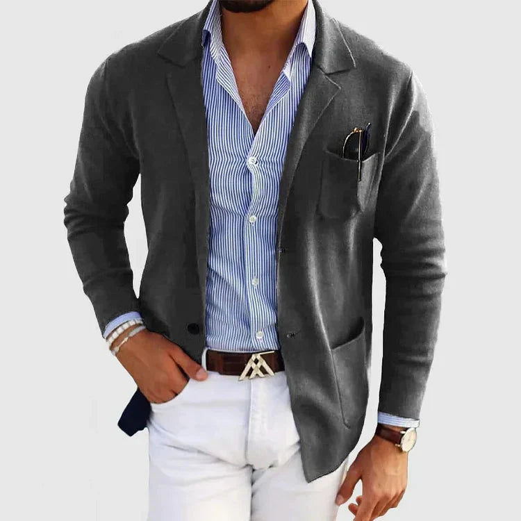 Stylish Men's Blazer with Casual Button Pockets and Collar - Lorenzo-Dark grey-S-Nora Luxe