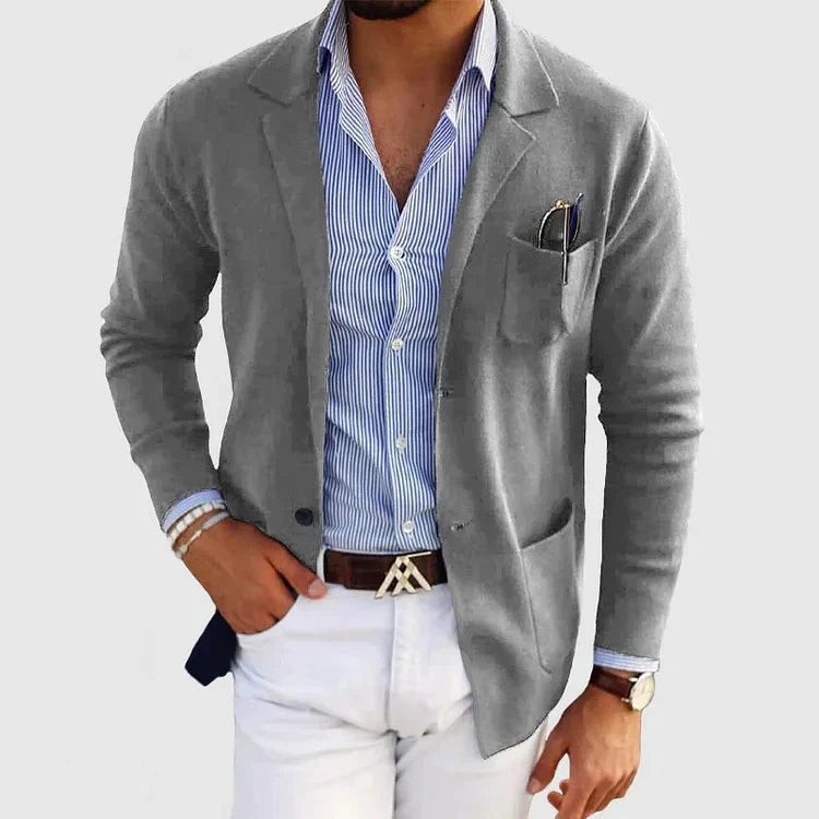 Stylish Men's Blazer with Casual Button Pockets and Collar - Lorenzo-Gray-S-Nora Luxe