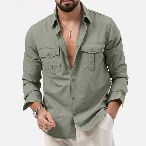 Stylish Men's Cargo Shirt - Tobias-Olive green-S-The Livary