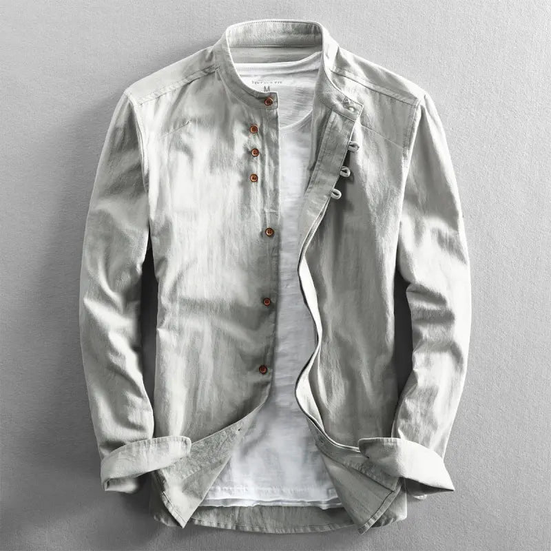 Stylish men's casual shirt with button placket – Benno-Light gray-S-Nora Luxe
