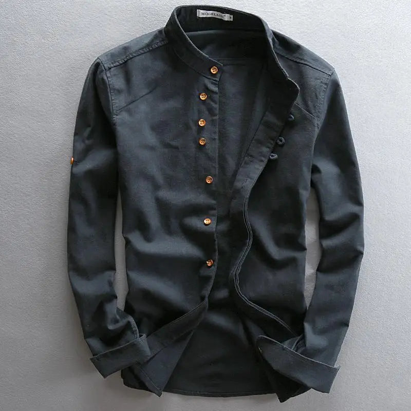 Stylish men's casual shirt with button placket – Benno-Navy blue-S-Nora Luxe