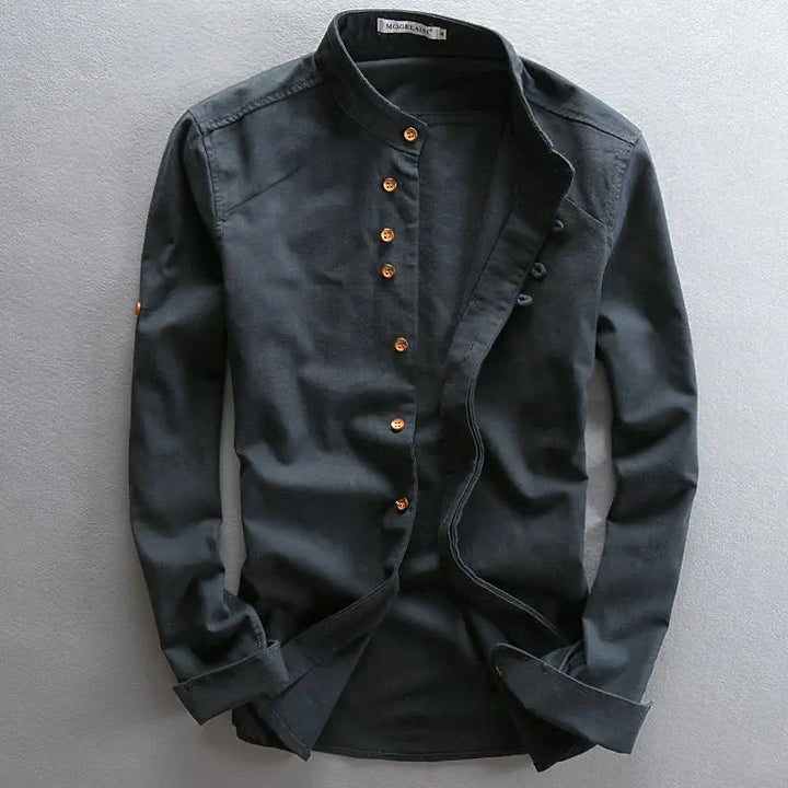 Stylish men's casual shirt with button placket – Benno-Navy blue-S-Nora Luxe