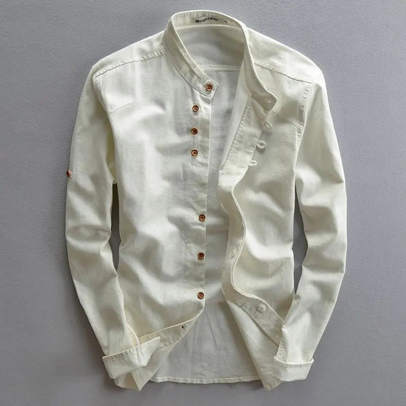 Stylish men's casual shirt with button placket – Benno-White-S-Nora Luxe