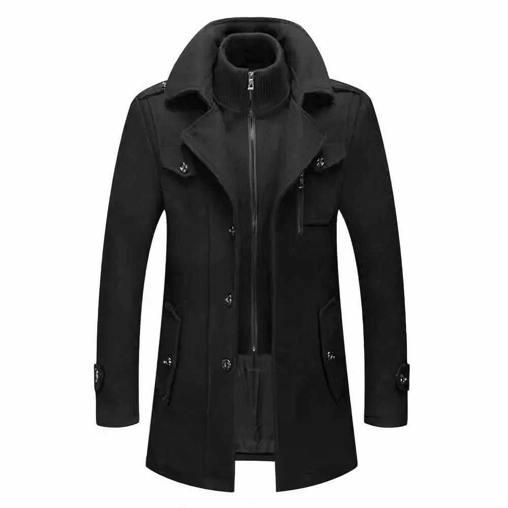 Stylish Men's Jacket with Double Collar - Milan-Black-S-Nora Luxe