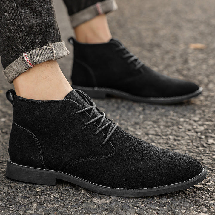 Stylish Men's Lace-Up Shoes in PU-Suede - Luca-black-6-Nora Luxe