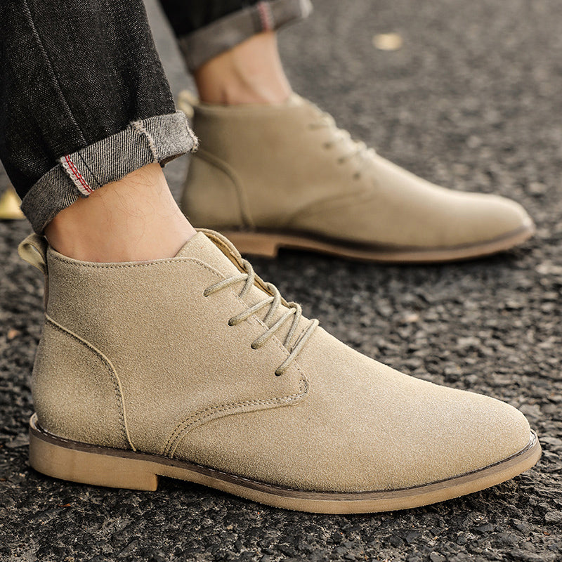 Stylish Men's Lace-Up Shoes in PU-Suede - Luca-khaki-6-Nora Luxe