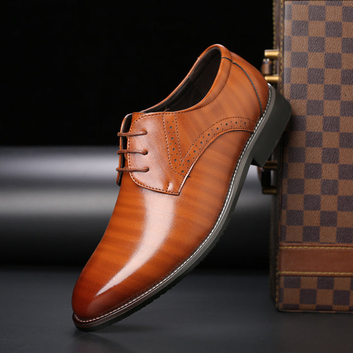 Stylish Men's Lace-up Shoes with Brogue Details - Lennard-Yellow-5.5-Nora Luxe