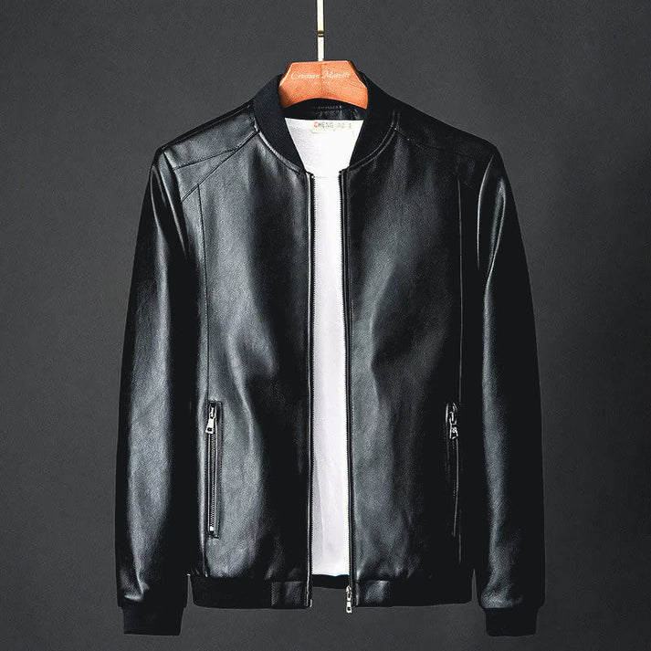Stylish men's leather jacket made of synthetic leather with precision details – Tarek-Black-XS-Nora Luxe