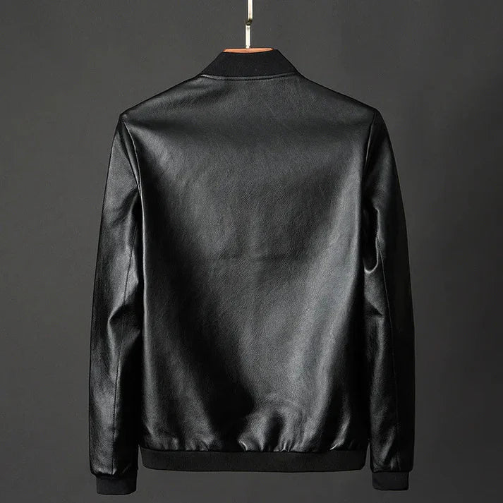 Stylish men's leather jacket made of synthetic leather with precision details – Tarek-Brown-XS-Nora Luxe