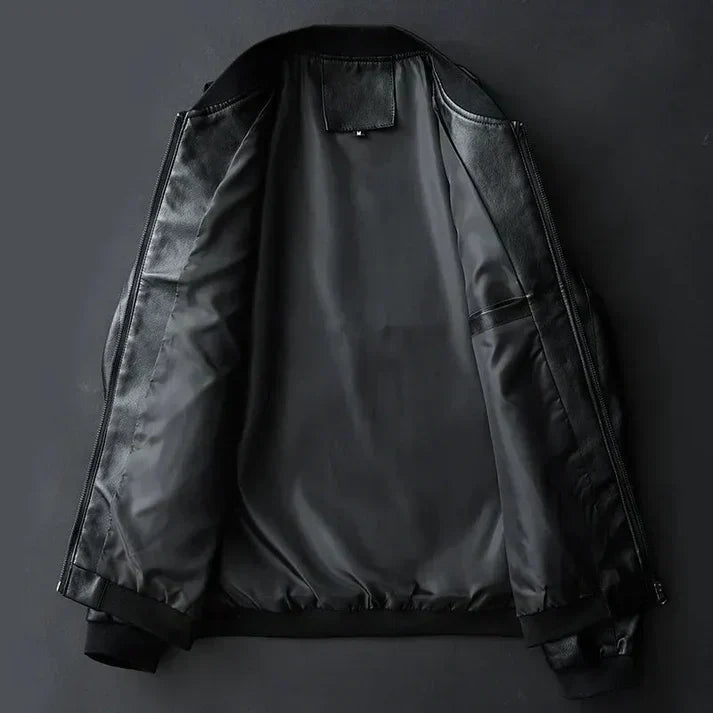 Stylish men's leather jacket made of synthetic leather with precision details – Tarek-Brown-XS-Nora Luxe