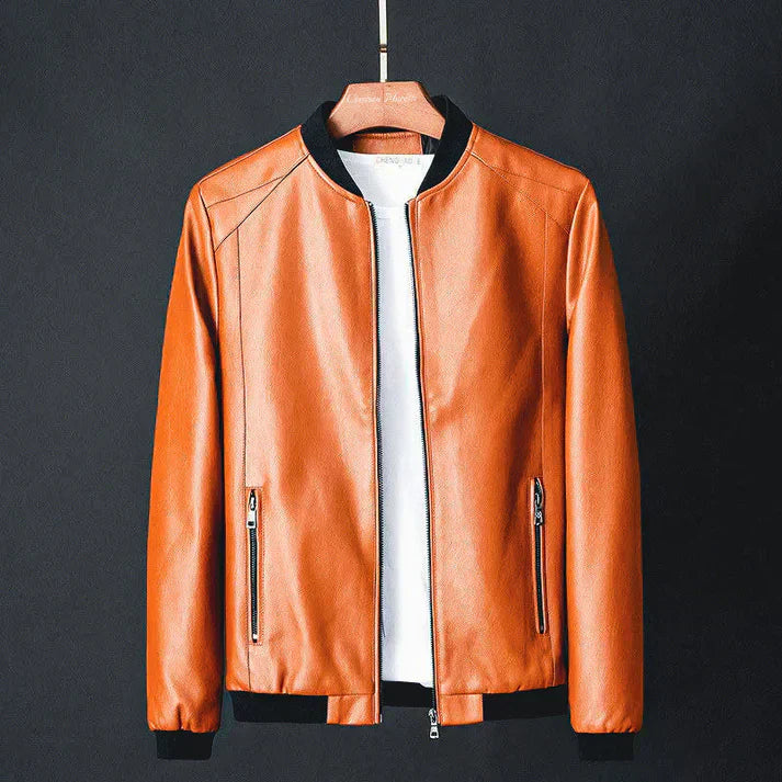 Stylish men's leather jacket made of synthetic leather with precision details – Tarek-Brown-XS-Nora Luxe