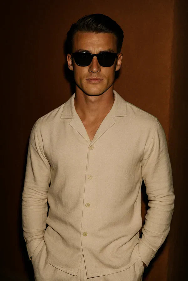 Stylish men's linen shirt with concealed button placket – Eliano-XS-Nora Luxe