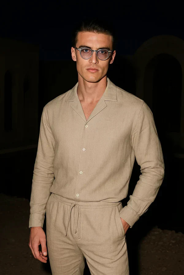Stylish men's linen shirt with concealed button placket – Eliano-XS-Nora Luxe