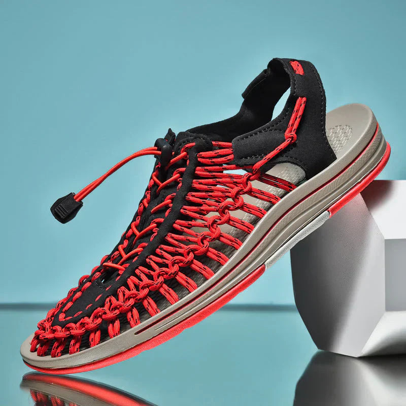 Stylish Men's Mesh Sandals - Renzo-Red/Black-7-The Livary