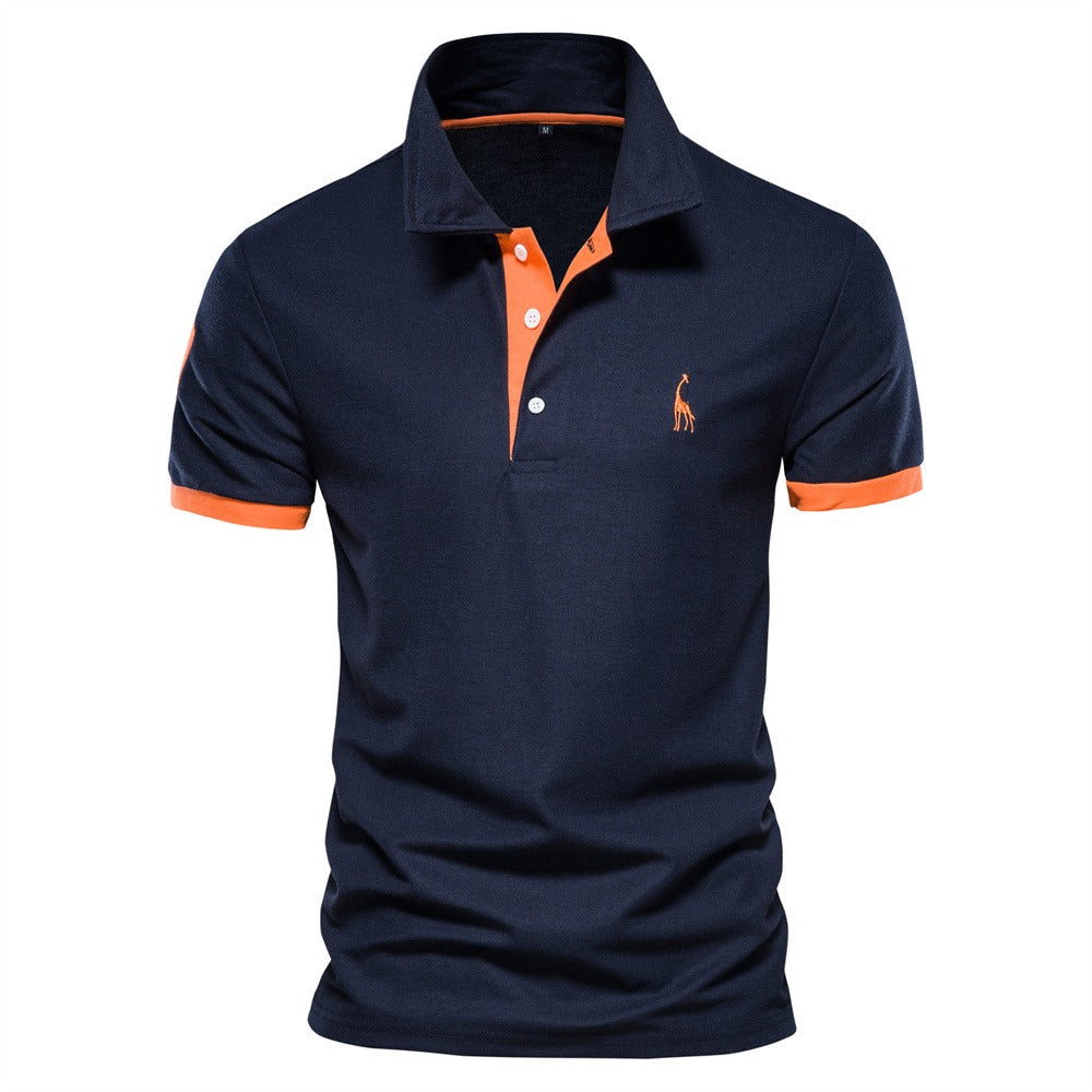 Stylish Men's Polo - Franklin-Dark blue - Orange-S-Nora Luxe