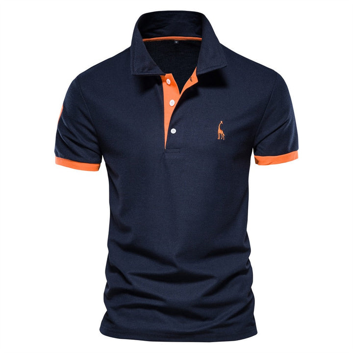 Stylish Men's Polo - Franklin-Dark blue - Orange-S-Nora Luxe