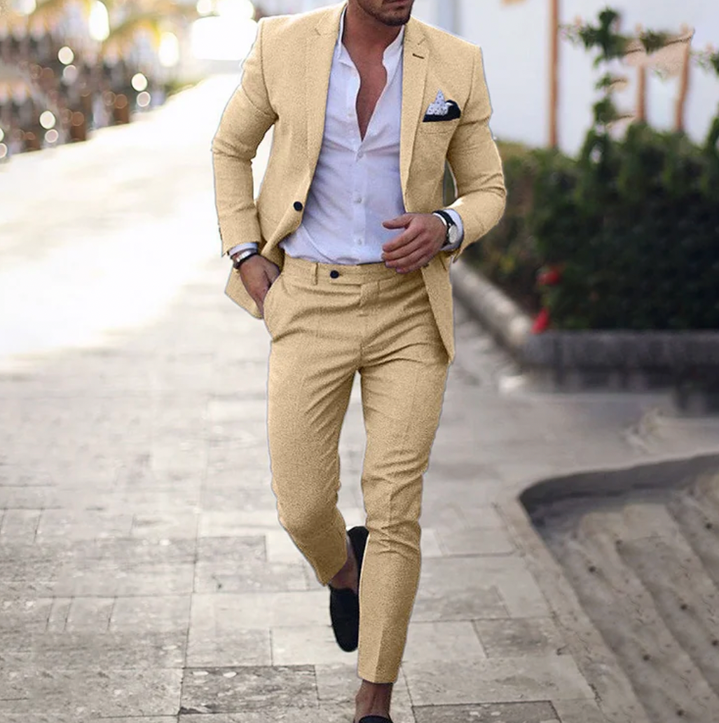 Stylish men's suit - Lucas-Khaki-M-Nora Luxe
