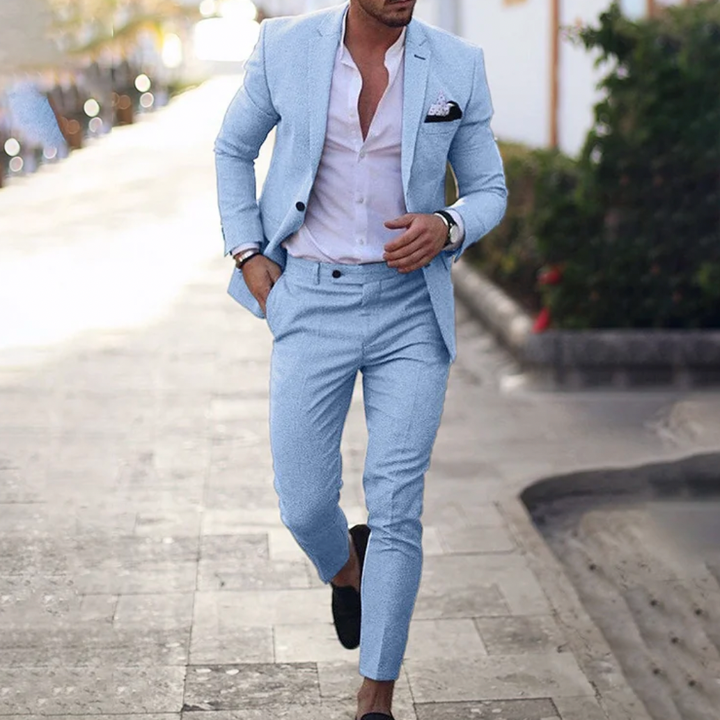 Stylish men's suit - Lucas-Light blue-M-Nora Luxe