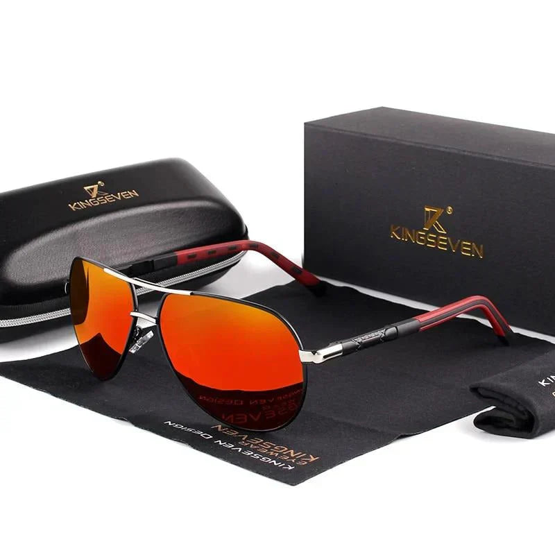 Stylish men's sunglasses with UV400 protection – Lennart-Silver-Red-Nora Luxe