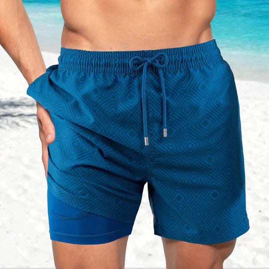 Stylish Men's Swim Shorts | AquaLux Swim Shorts with Lining and Phone Pocket-Blue diamond-M-Nora Luxe
