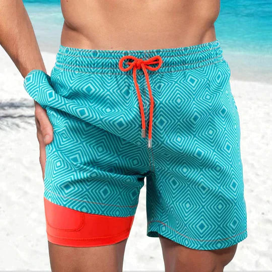 Stylish Men's Swim Shorts | AquaLux Swim Shorts with Lining and Phone Pocket-Coral reef-M-Nora Luxe