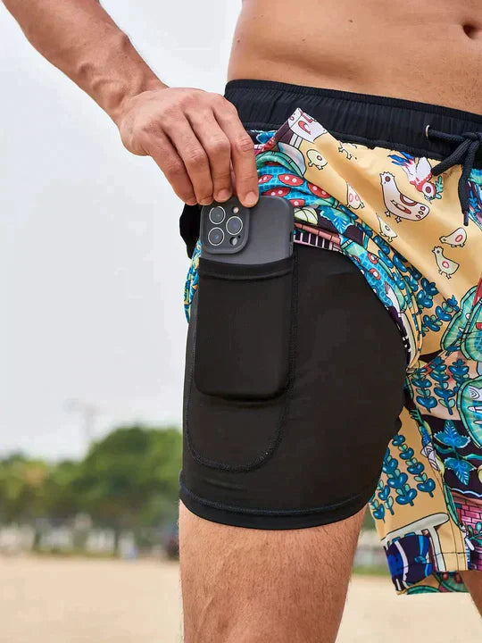 Stylish Men's Swim Shorts | AquaLux Swim Shorts with Lining and Phone Pocket-Golden blossom-M-Nora Luxe