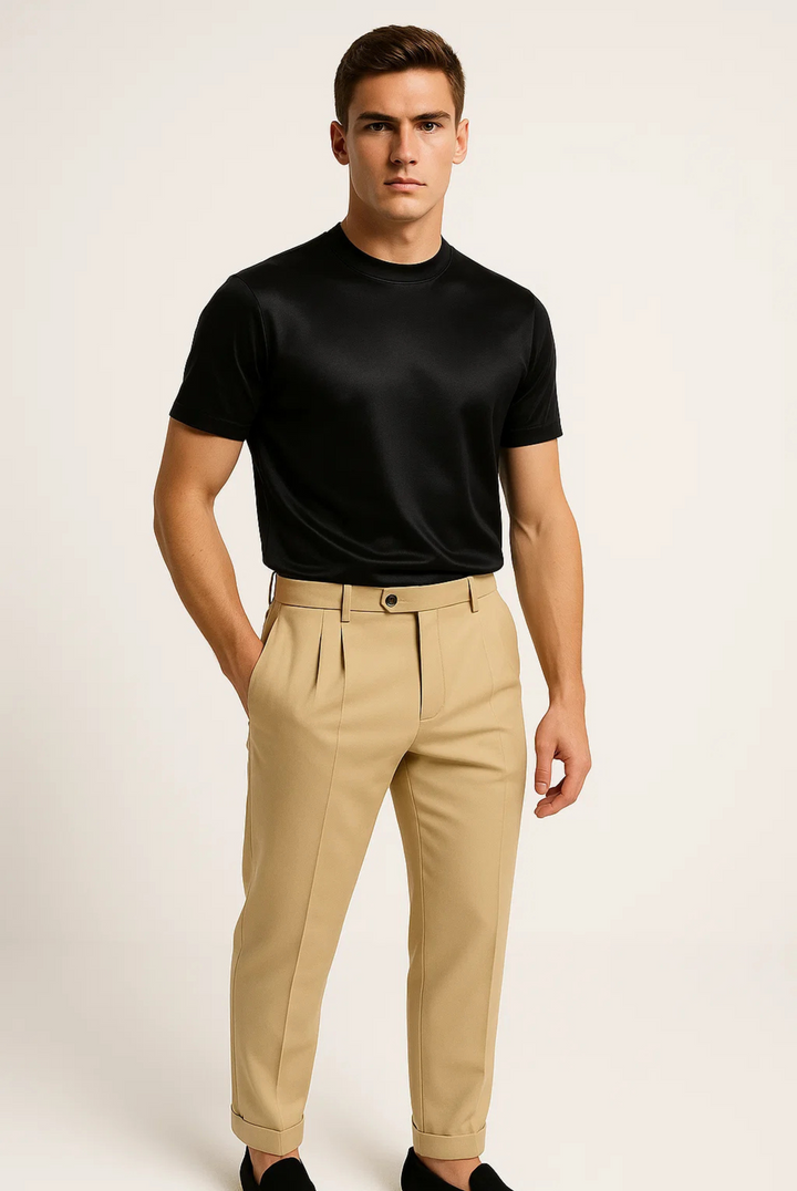 Stylish men's t-shirt made of mercerised cotton – Dario-Black-XS-Nora Luxe
