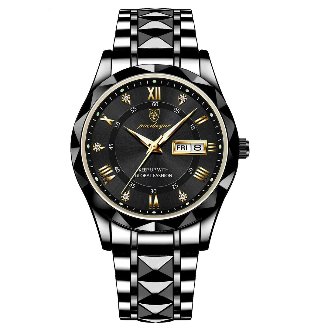 Stylish Men's Watch in Stainless Steel - LumiSteel-Black Black-Nora Luxe