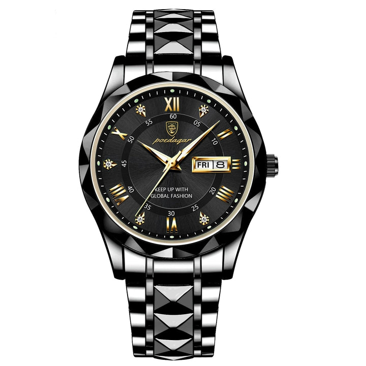 Stylish Men's Watch in Stainless Steel - LumiSteel-Black Black-Nora Luxe