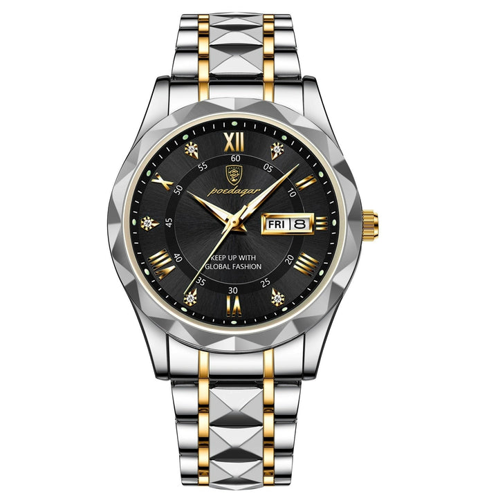 Stylish Men's Watch in Stainless Steel - LumiSteel-Gold Black-Nora Luxe