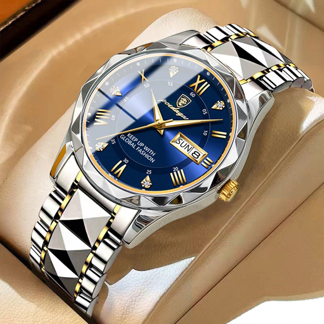 Stylish Men's Watch in Stainless Steel - LumiSteel-Gold Blue-Nora Luxe