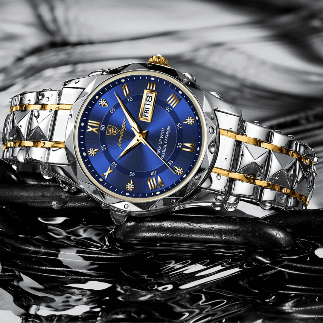 Stylish Men's Watch in Stainless Steel - LumiSteel-Gold Blue-Nora Luxe