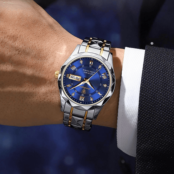 Stylish Men's Watch in Stainless Steel - LumiSteel-Gold Blue-Nora Luxe