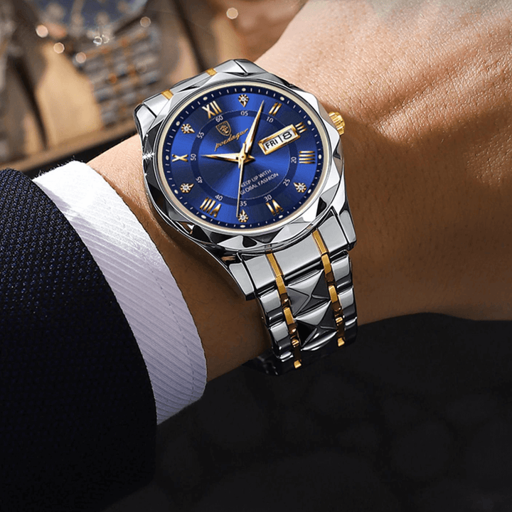 Stylish Men's Watch in Stainless Steel - LumiSteel-Gold Blue-Nora Luxe