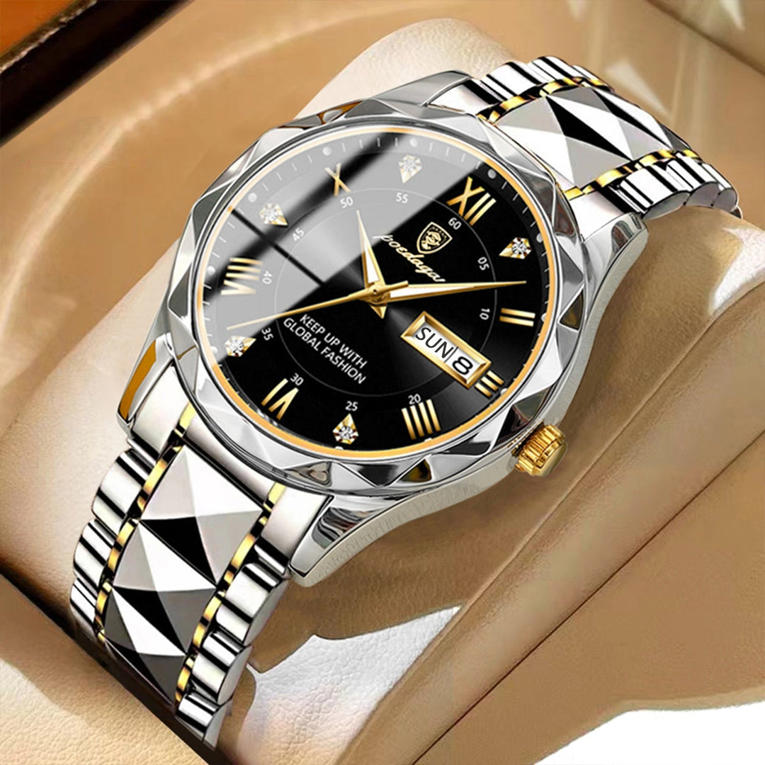Stylish Men's Watch in Stainless Steel - LumiSteel-Gold Blue-Nora Luxe