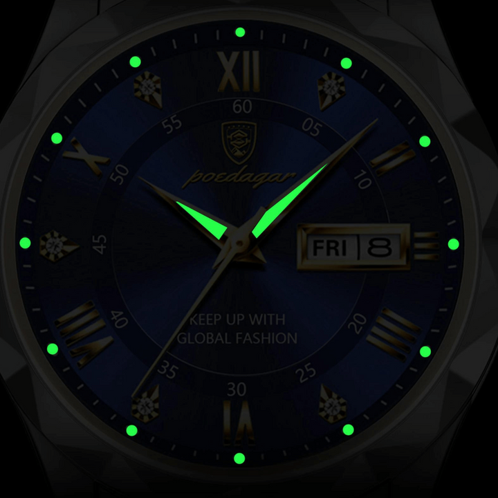 Stylish Men's Watch in Stainless Steel - LumiSteel-Gold Blue-Nora Luxe