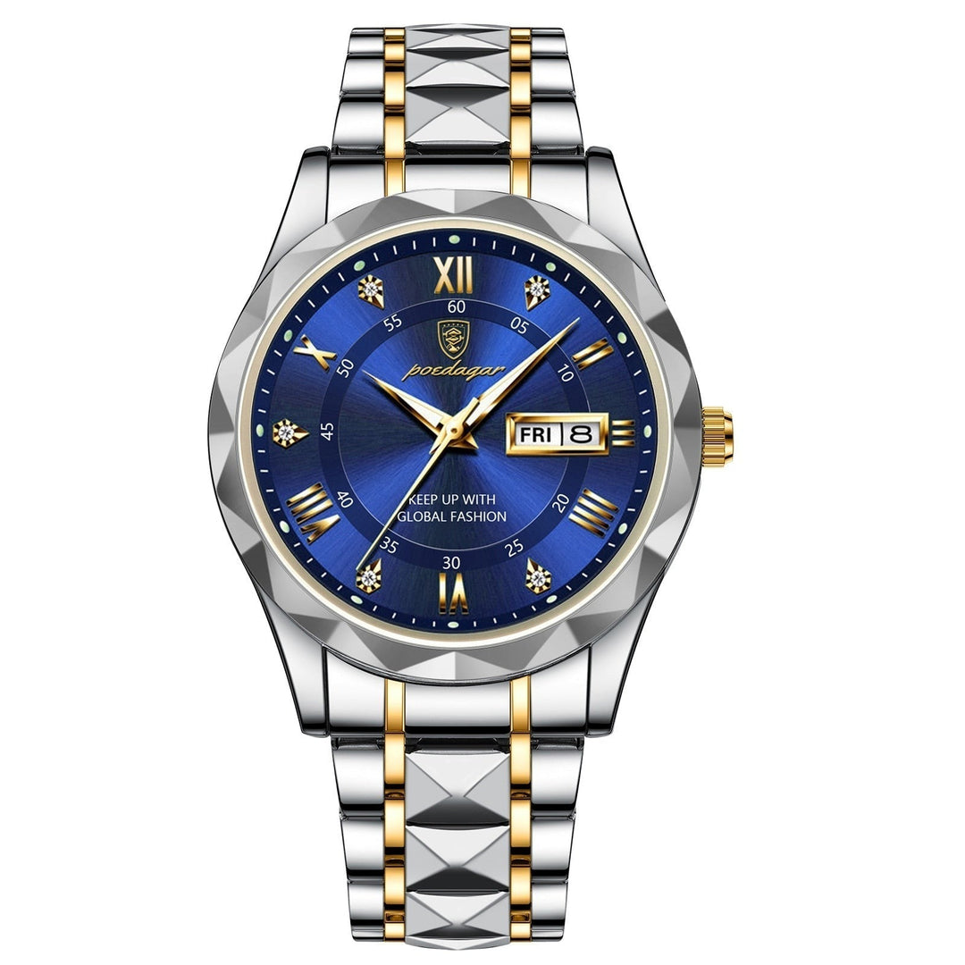 Stylish Men's Watch in Stainless Steel - LumiSteel-Gold Blue-Nora Luxe