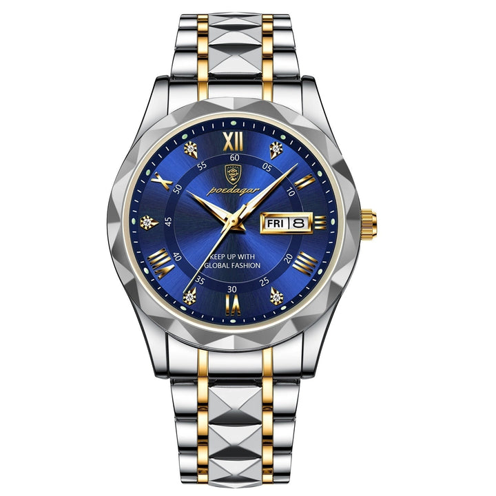Stylish Men's Watch in Stainless Steel - LumiSteel-Gold Blue-Nora Luxe