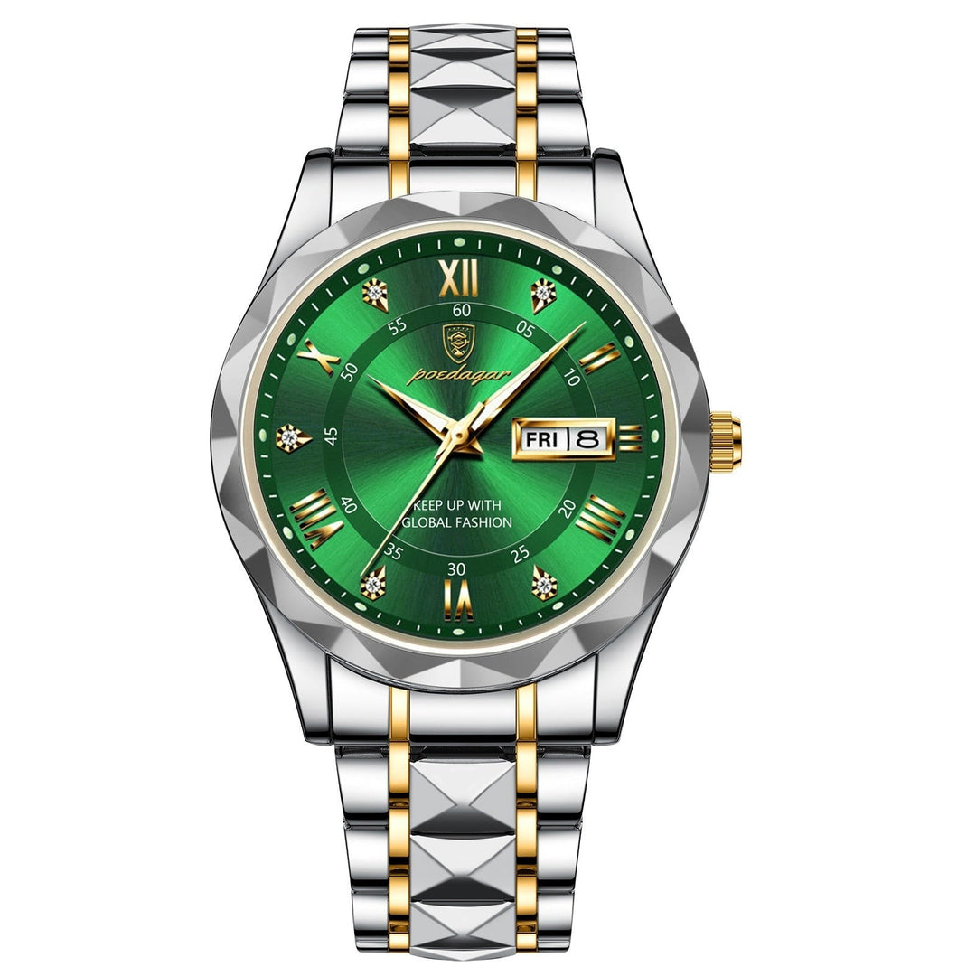 Stylish Men's Watch in Stainless Steel - LumiSteel-Gold Green-Nora Luxe