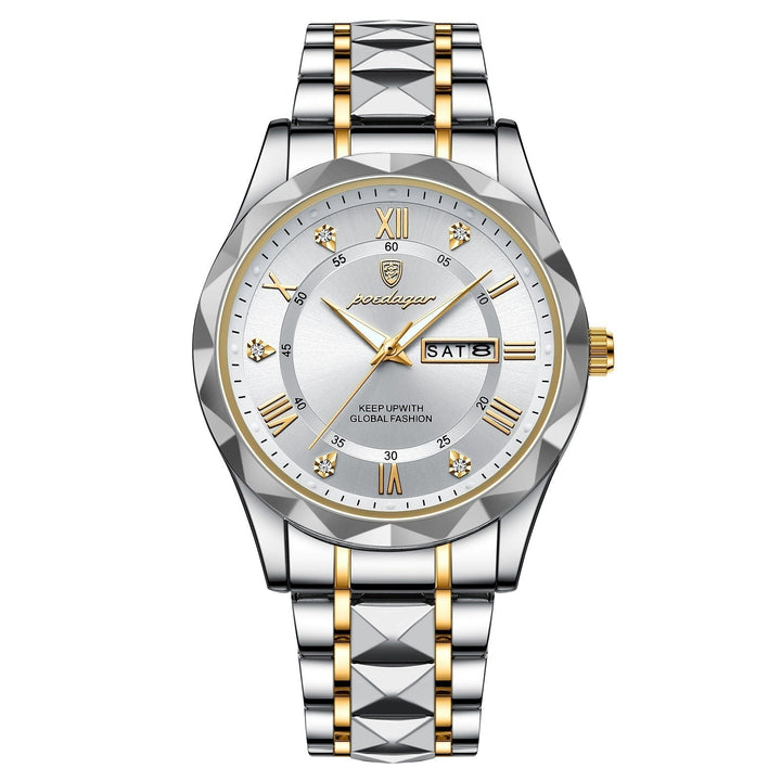 Stylish Men's Watch in Stainless Steel - LumiSteel-Gold White-Nora Luxe