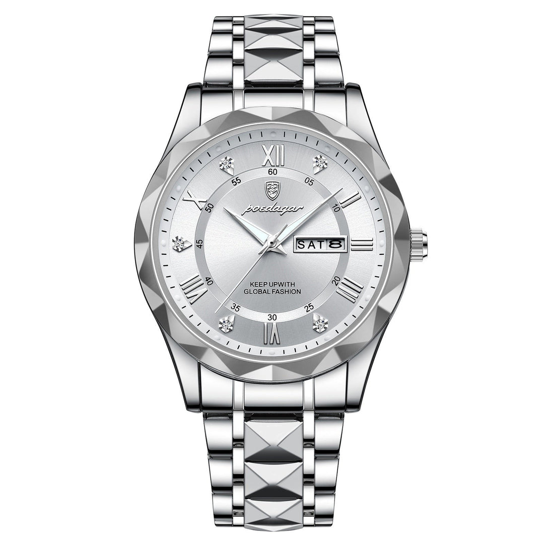 Stylish Men's Watch in Stainless Steel - LumiSteel-Silver White-Nora Luxe