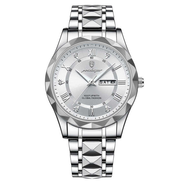 Stylish Men's Watch in Stainless Steel - LumiSteel-Silver White-Nora Luxe
