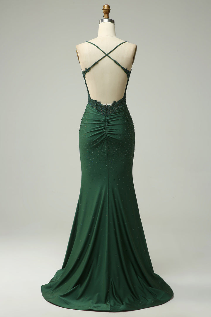 Stylish Mermaid Halter Neck Ball Gown - Lara-Dark green-0-Nora Luxe