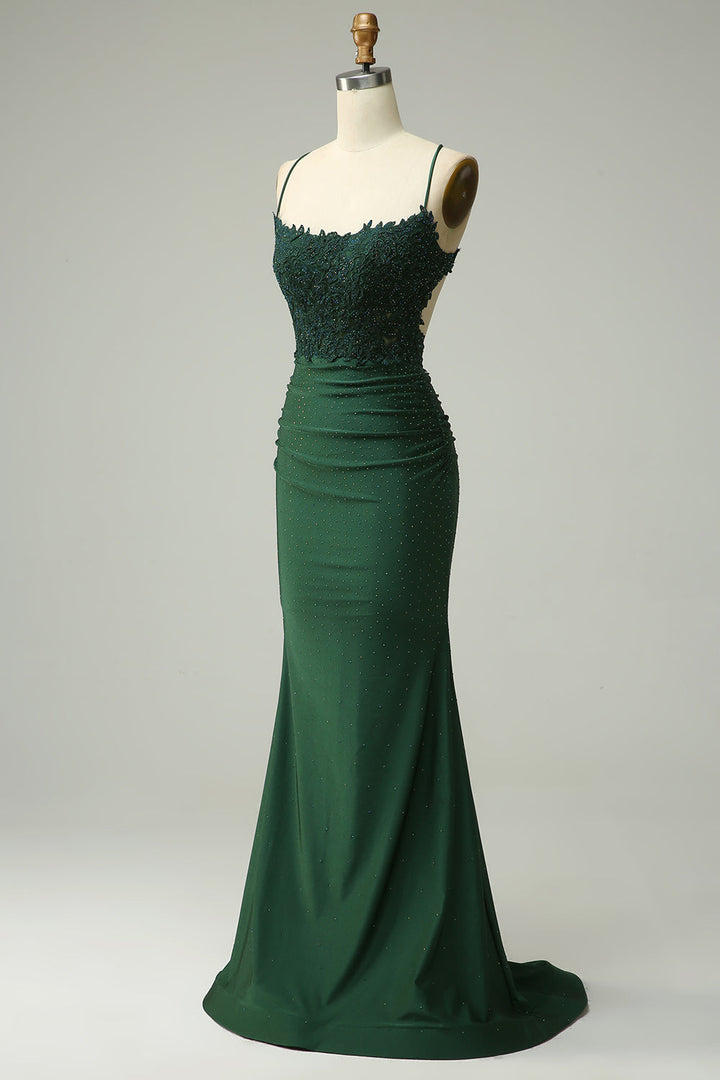 Stylish Mermaid Halter Neck Ball Gown - Lara-Dark green-0-Nora Luxe